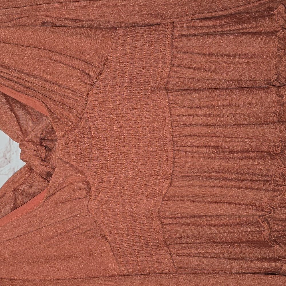 Mustard Seed Terracotta Puff Sleeves Mini Dress Cotton/Polyester Womens Size L - Picture 5 of 16